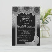 シックなシルバーグリッターサンフラワーズドレスブライダルシャワー 招待状 (スタンド正面)