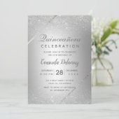 シックなシルバーグリッタースクリプトメタリックキンセアニェラ 招待状 (スタンド正面)
