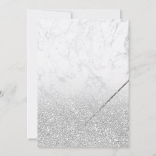 シックなシルバーグリッタースクリプト大理石バルミツワー 招待状 (裏面)