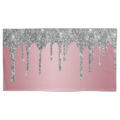 シックなシルバーグリッタースパークルドリップバラ金ゴールドピンク 枕カバー (正面左)