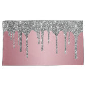 シックなシルバーグリッタースパークルドリップバラ金ゴールドピンク 枕カバー (正面右)