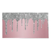 シックなシルバーグリッタースパークルドリップバラ金ゴールドピンク 枕カバー (裏面-左)