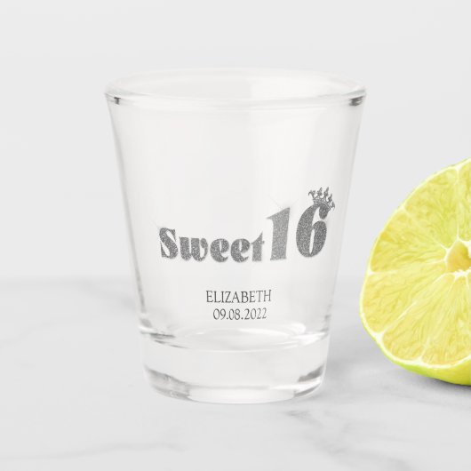 シックなシルバーグリッターティアラスウィート16 ショットグラス (正面)