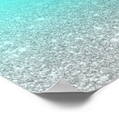 シックなシルバーグリッターティール(緑がかった色)バルミツワーへようこそ ポスター (角)