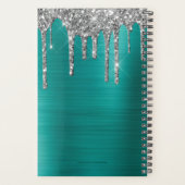 シックなシルバーグリッターティール（緑がかった色）ブラッシュドメタル2023 プランナー手帳 (裏面)