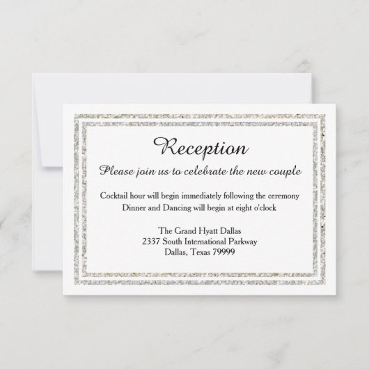 シックなシルバーグリッタートリム – 披露宴の招待 招待状 (正面)