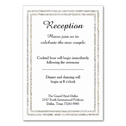 シックなシルバーグリッタートリム – 披露宴挿入カード テーブルナンバー (正面)