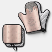 シックなシルバーグリッタードリップスカケバラ金ゴールド 鍋つかみ&鍋敷きセット (正面/裏面)