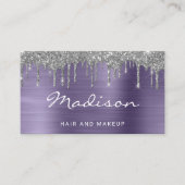 シックなシルバーグリッタードリップスタイリスト 名刺 (正面)