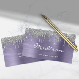 シックなシルバーグリッタードリップスタイリスト 名刺