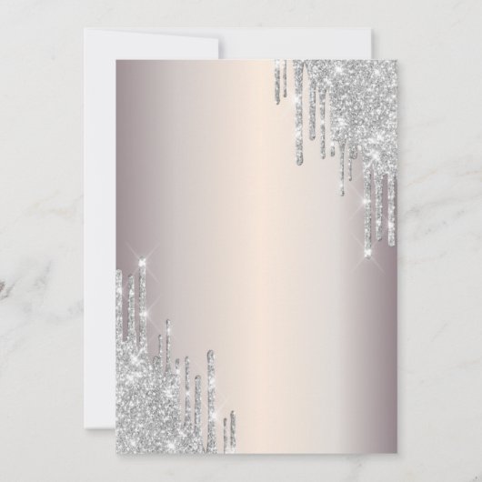 シックなシルバーグリッタードリップスドレスキンセアニラ 招待状 (裏面)
