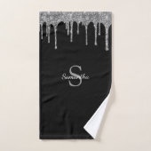 シックなシルバーグリッタードリップスパークルモノグラム名 バスタオルセット (ハンドタオル)