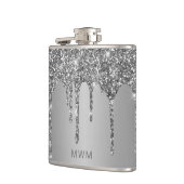 シックなシルバーグリッタードリップスパークルモノグラム6オズ フラスク (左)
