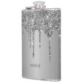 シックなシルバーグリッタードリップスパークルモノグラム フラスク (左)