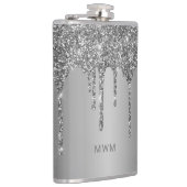 シックなシルバーグリッタードリップスパークルモノグラム フラスク (右)