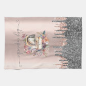 シックなシルバーグリッタードリップスフローラミキサーバラ金ゴールド キッチンタオル (横)