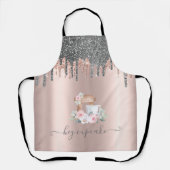 シックなシルバーグリッタードリップスミキサーフラワーズバラ金ゴールド エプロン (正面)