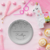 シックなシルバーグリッタードリップ卒業パーティー ペーパープレート (パーティー)