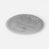 シックなシルバーグリッタードリップ卒業パーティー ペーパープレート (アングル)