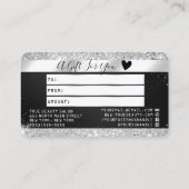 シックなシルバーグリッターブラックメタリッククレジットギフトバス 名刺 (裏面)