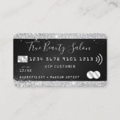 シックなシルバーグリッターブラックメタリッククレジットスタイル部 名刺 (正面)