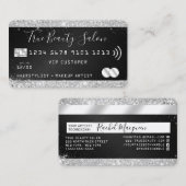 シックなシルバーグリッターブラックメタリッククレジットスタイル部 名刺 (正面/裏面)