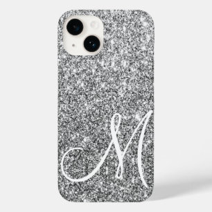 シックなシルバーグリッターメタリックモノグラムのシャイン Case-Mate iPhone 14ケース