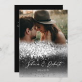 シックなシルバーグリッター抽象芸術オーバーレイフォト結婚ズ 招待状 (正面/裏面)