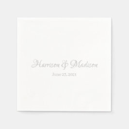 シックなシルバーグレカスタムーのスクリプト名の結婚日付 スタンダードカクテルナプキン