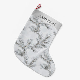 シックなシルバーグレーの枝のクリスマス ラージクリスマスストッキング