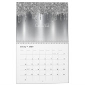 シックなシルバーグレーグリッターモノグラム カレンダー (1月 2027)