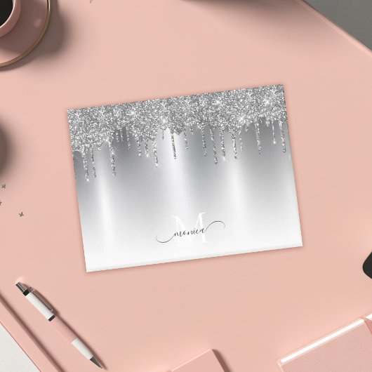 シックなシルバーグレードリッピンググリッターモノグラム名 ポストイット