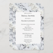 シックなシルバーグレーホワイトローズフローラブライダルシャワー 招待状 (正面/裏面)