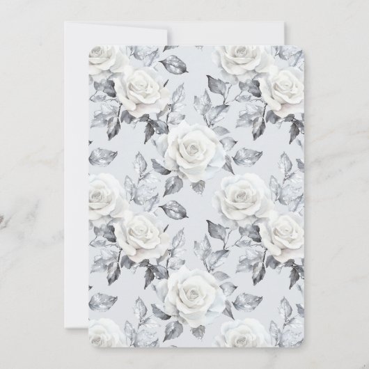 シックなシルバーグレーホワイトローズフローラブライダルシャワー 招待状 (裏面)