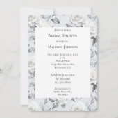 シックなシルバーグレーホワイトローズフローラブライダルシャワー 招待状 (正面)