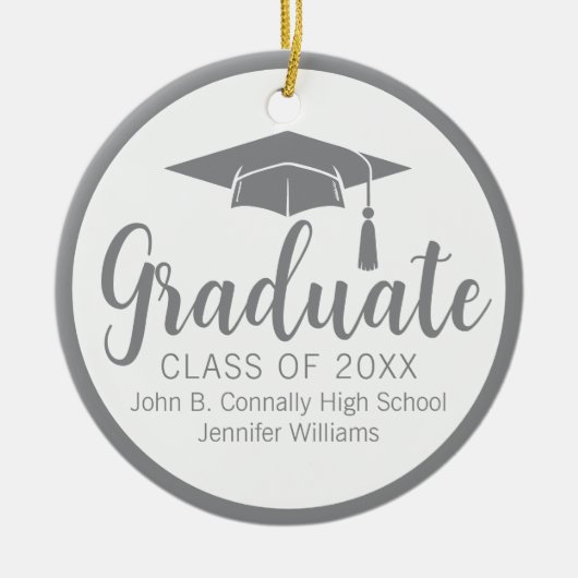 シックなシルバーグレー卒業写真2025クリスマス セラミックオーナメント (正面)