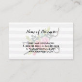 シックなシルバーシザーヘアスタイリストストライプのバラと髪型 名刺 (裏面)