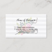 シックなシルバーシザーヘアスタイリストストライプのバラと髪型 名刺 (裏面)