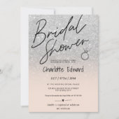 シックなシルバースクリプト写真ブライダルシャワーリングピンク 招待状 (正面)