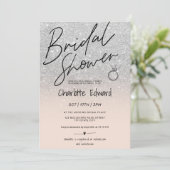 シックなシルバースクリプト写真ブライダルシャワーリングピンク 招待状 (スタンド正面)