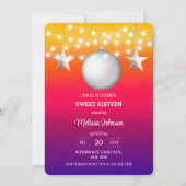 シックなシルバースターストリングライトグラデーション誕生日 招待状 (正面)