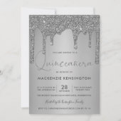 シックなシルバースパークルグリッタードリップスキンセアニラ 招待状 (正面)