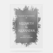 シックなシルバースプラッシュ結婚の歓迎 アクリルサイン (正面)