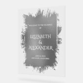 シックなシルバースプラッシュ結婚の歓迎 アクリルサイン (傾斜)