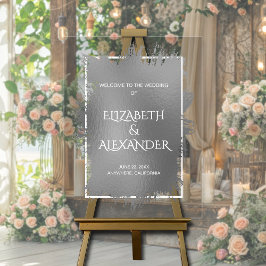 シックなシルバースプラッシュ結婚の歓迎 アクリルサイン
