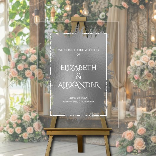 シックなシルバースプラッシュ結婚の歓迎 アクリルサイン