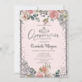 シックなシルバーティアラ、ダイアモンドピンクローズキンセアニラ 招待状 (正面)