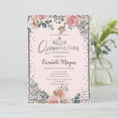 シックなシルバーティアラ、ダイアモンドピンクローズキンセアニラ 招待状 (スタンド正面)