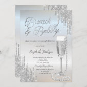 シックなシルバードリップスパールスプロセッコブライダルシャワー 招待状 (正面/裏面)