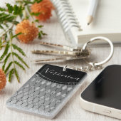 シックなシルバーハーレキンパーソナライズされた キーホルダー (正面右)